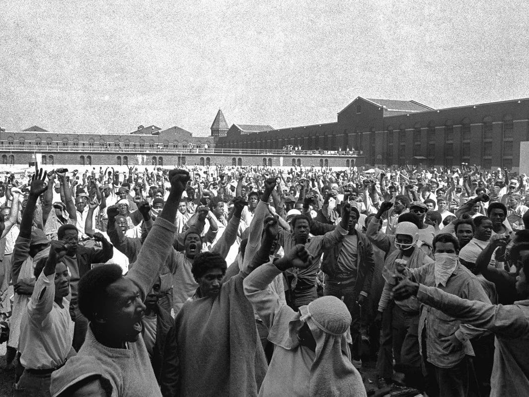 Photo of prisoners inside Attica during 1971 uprising